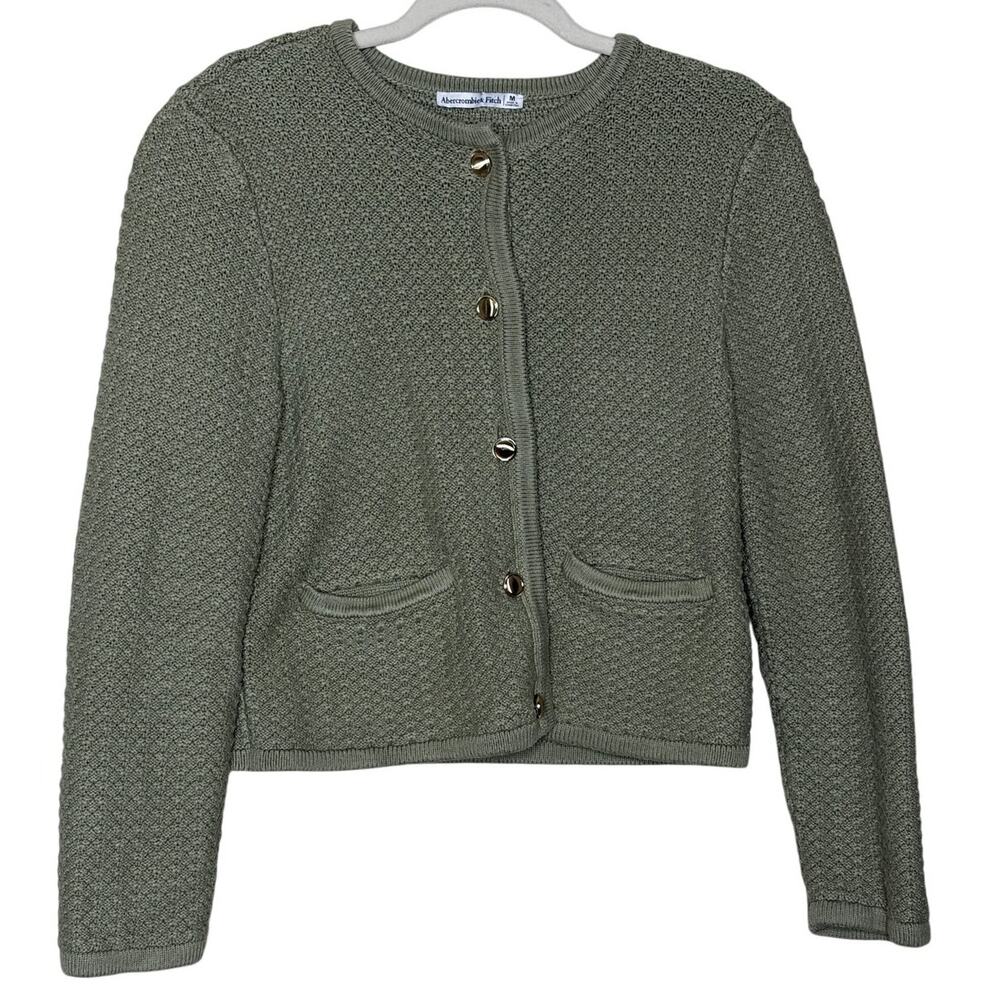 Abercrombie & Fitch Sage Green Textured Knit Gold Button Cardigan M